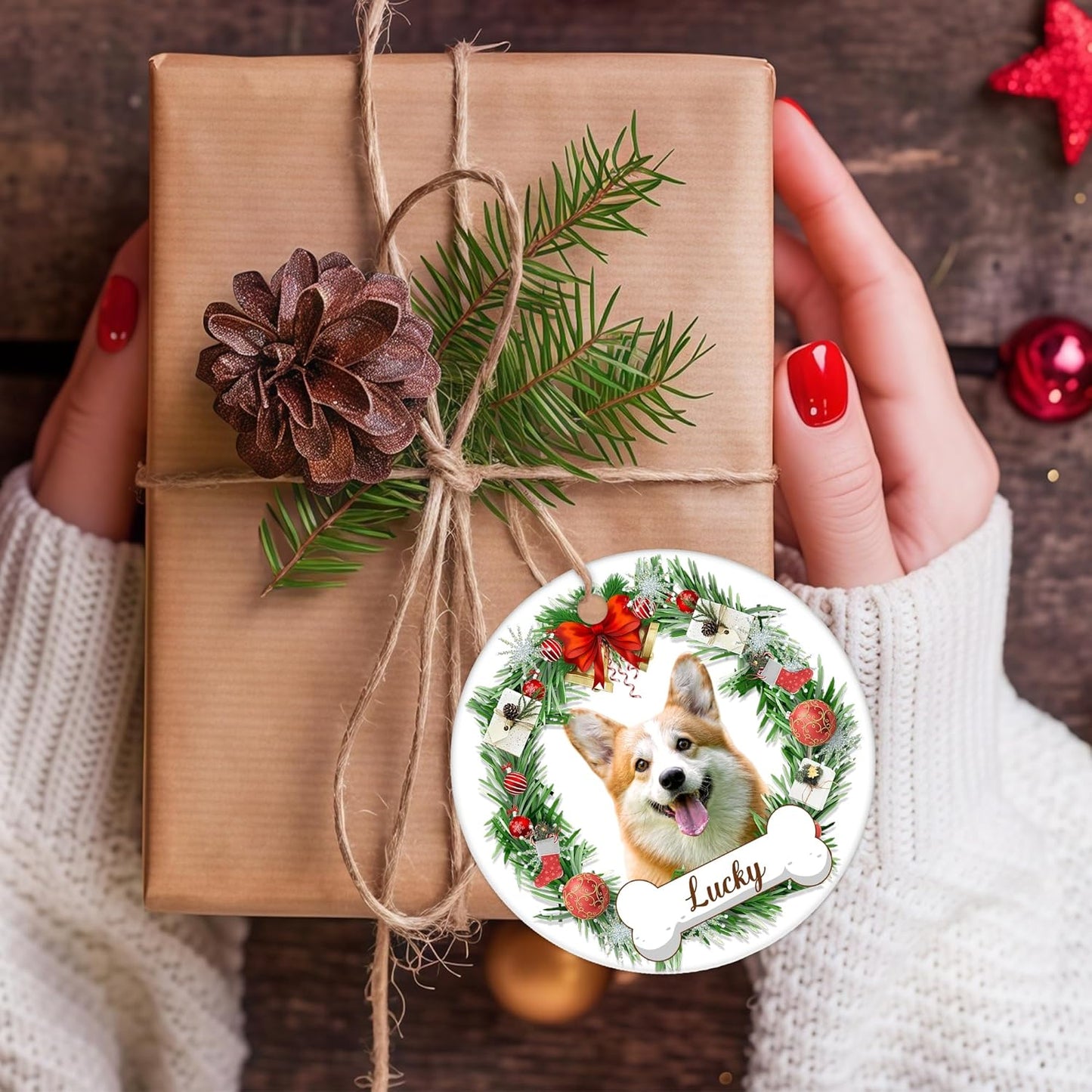 Printed in The USA - Personalized Dog Cat Ornaments with Photo Text, Dog Ornaments for Christmas Tree, Custom Pet Ornament, Puppy 1st Xmas Gifts, Personalized Gifts for Christmas for Pet Lovers