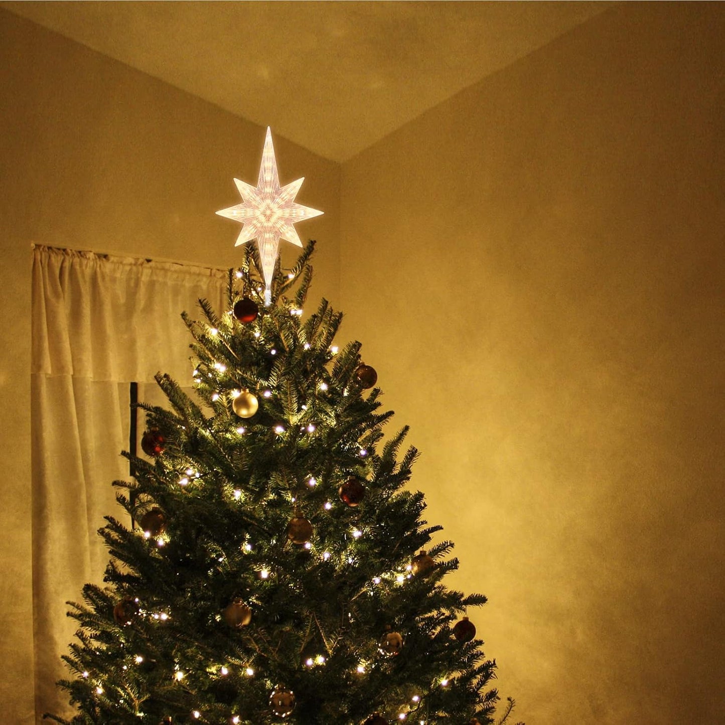 Lighted Christmas Tree Topper, Bethlehem Star Treetop with 41LED Warm White Fairy Lights, Holiday Christmas Tree Decoration.