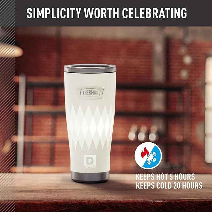 THERMOS, Stainless Steel Tumbler with Slide Lock, 18 Ounce, Argyle