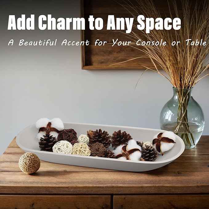 LIN CHUAN Large Decorative Bowl for Home Decor - Long Dough Bowls with Anti Slip Base for Table Centerpieces - Grey Minimalist Design Dough Decor Bowl for Coffee Table, Dining Table Centerpiece