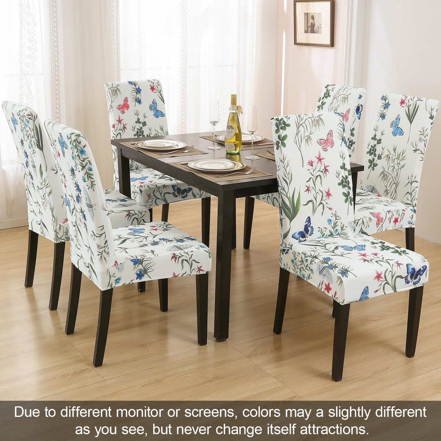 JQinHome Pattern Chair Covers for Dining Room Set of 4, High Stretch Removable Washable Parsons Chair Slipcover for Home Party Hotel Wedding Ceremony (Flowering Butterflies,4PCS)