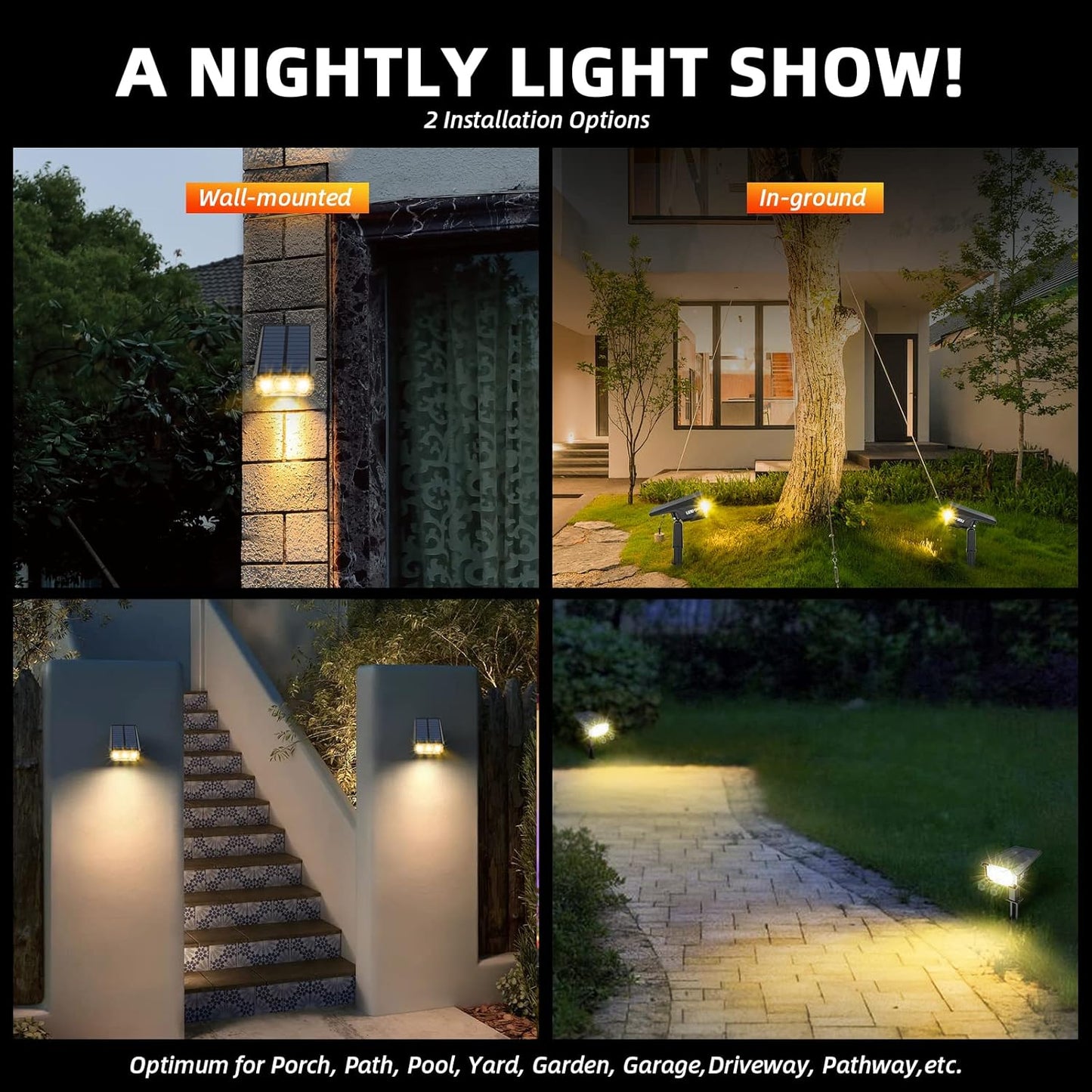 Solar Spot Lights Outdoor Landscape Lights, IP65 Outdoor Waterproof Spotlights, 40 LED's Outdoor Solar Lights for Yard Palm Trees Driveway Patio Pool 10 Pack
