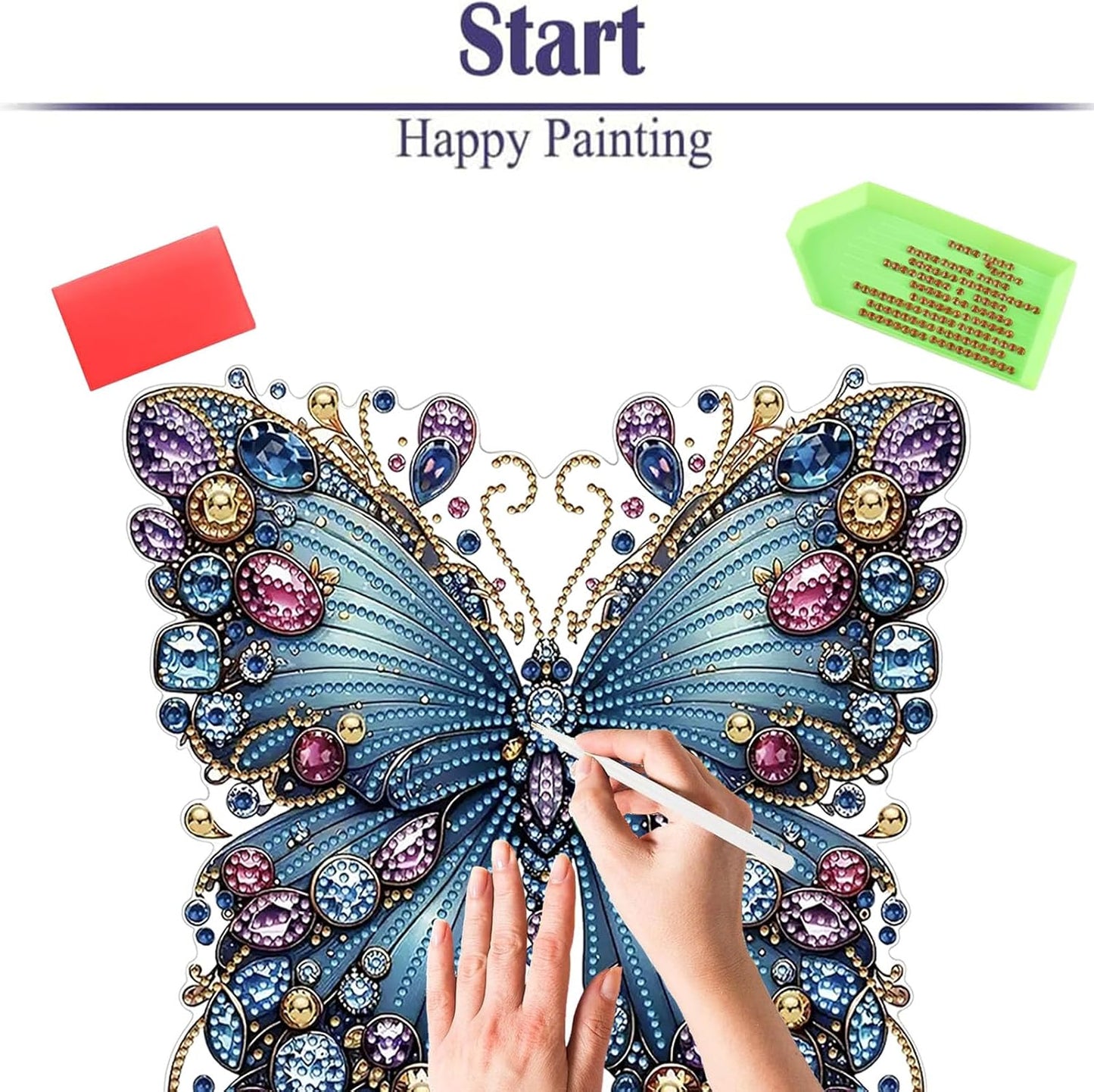 Diamond Painting Kits for Adults Beginners, 5D Full Drill Flowers and Butterfly Crystal Art Desktop Ornament, DIY Single Sided Home Office Desk Decor, Creative Craft Gift Set with Tools