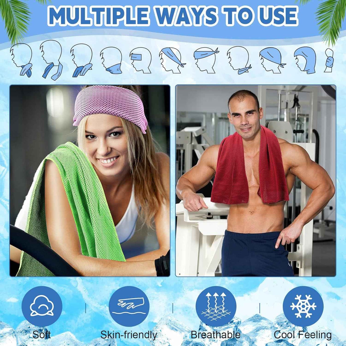 Peryiter 20 Pack Cooling Towels Bulk for Neck and Face Cooling Towel for Hot Weather Quick Dry Sweat Towel Soft Breath Portable with 20 Storage Bags for Gym Yoga Athletes Sports Fitness