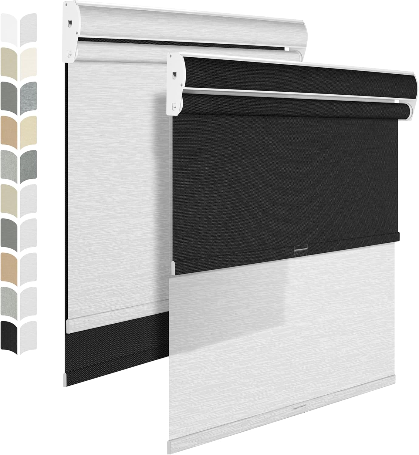 BERISSA Cordless Dual Roller Shades with Cassette Valance,Double Window Shades Blackout and Light Filtering Shades,Day and Night Roller Shades for Home Office Door.Linen Black and White.63 W x 36" H