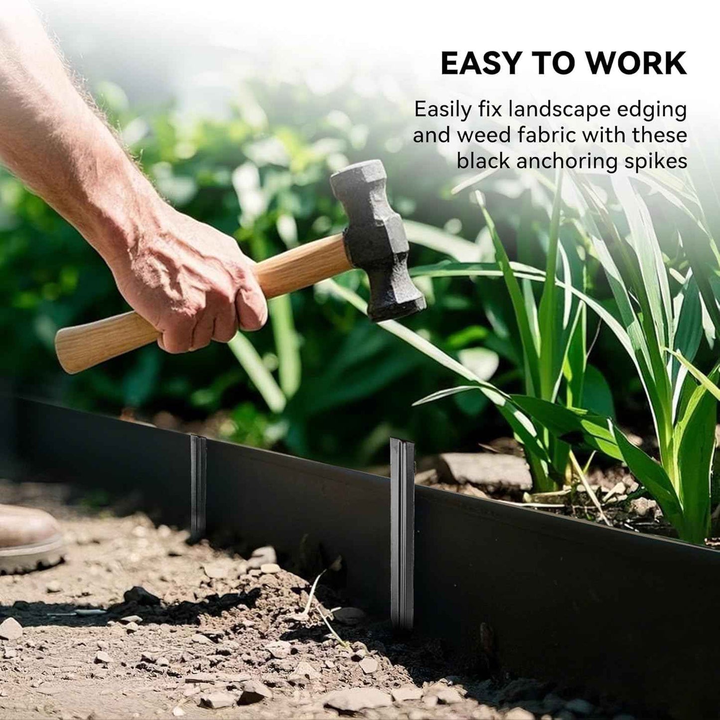 Worth Landscape Edging Stakes, 13Pcs 12Inch Corrugated Metal Garden Stakes Galvanized Steel Bender Board Anchoring Spikes, Black