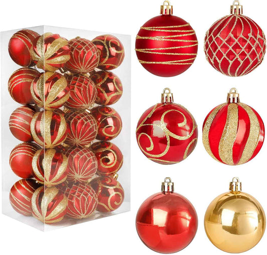30 PCS Christmas Ball Ornaments Tree Decorations, 60mm/2.36" Classic Red and Gold Shatterproof Christmas Bulbs Ornaments for Xmas Tree Holiday Wreath Decor