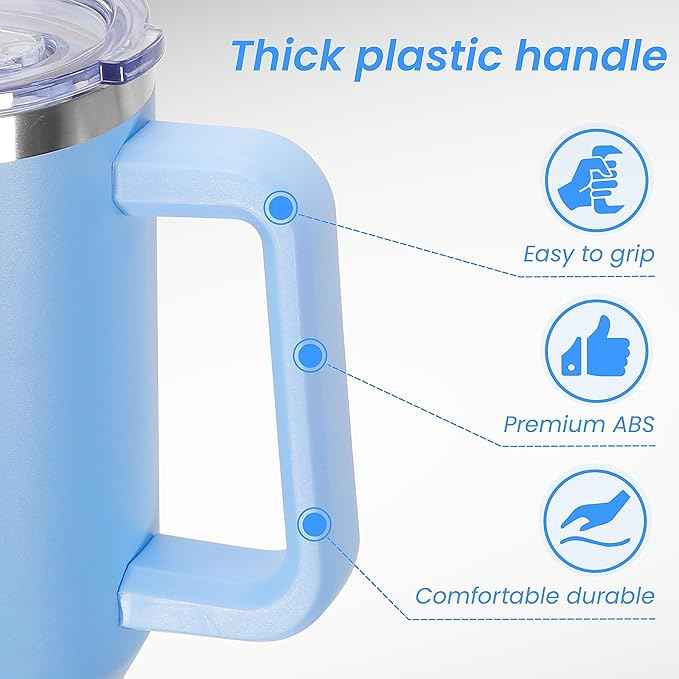 DOMICARE 40 oz Tumbler with Handle and Straw, Stainless Steel Tumbler with Lid and Straw, Reusable Vacuum Insulated Cup, Travel Coffee Mug, Blue, 4Pack