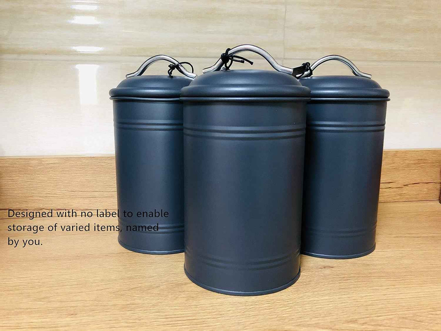 Airtight Kitchen Canister with Lid, Rustic Farmhouse Decor Container for Dry Food Sugar Coffee Tea, Charcoal Gray Metal Countertop Storage Jar (7.87''H x 4.3''Dia.)