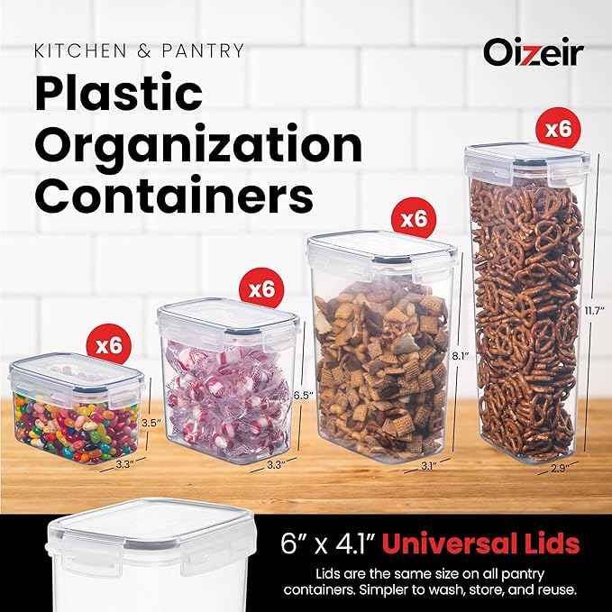 Oizeir Airtight Food Storage Containers Set - Air Tight with Lids - Pasta Flour Sugar Cereal - Storage Containers for Food (Clear-24 Pack)