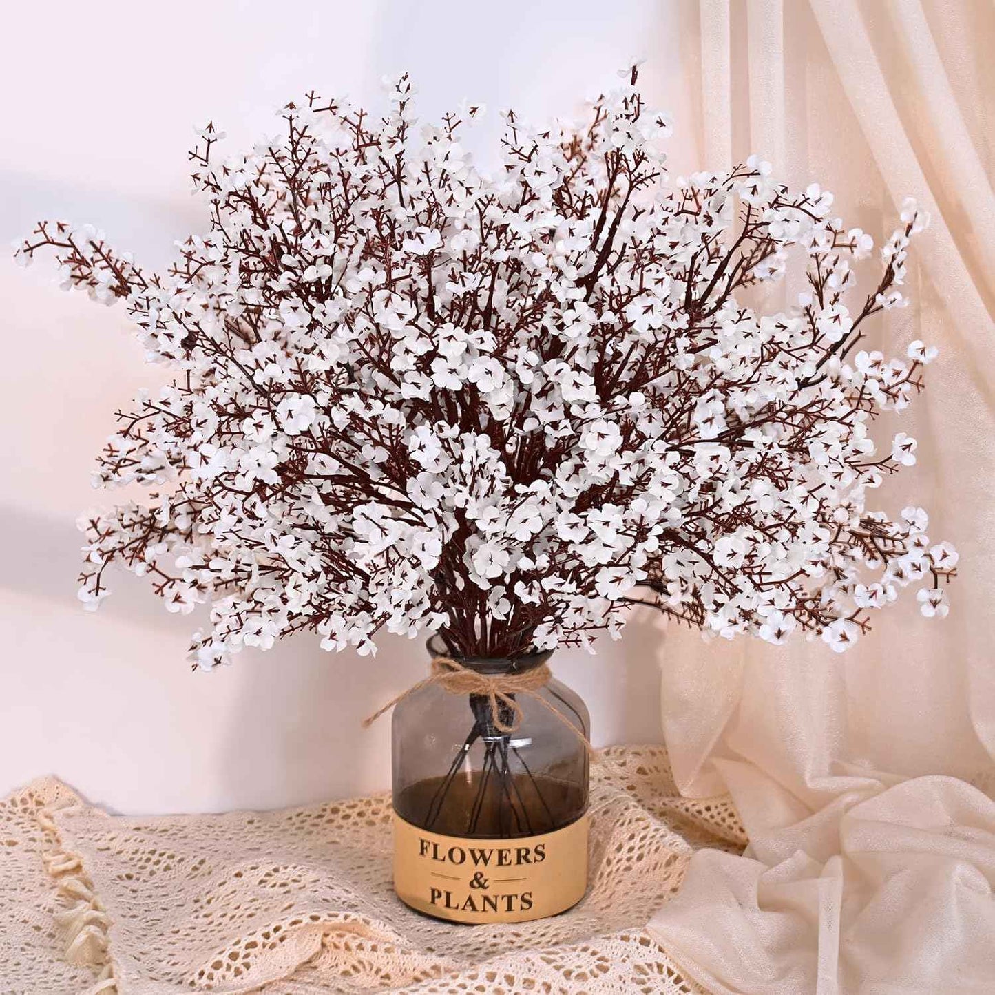 Yastouay White Fake Flowers Real Touch Silk Flowers, 5Pcs Babys Breath Artificial Flowers Bulk, Faux Gypsophila Bouquet Artificial Flowers for Thanksgiving Christmas Decorations Floral Arrangement