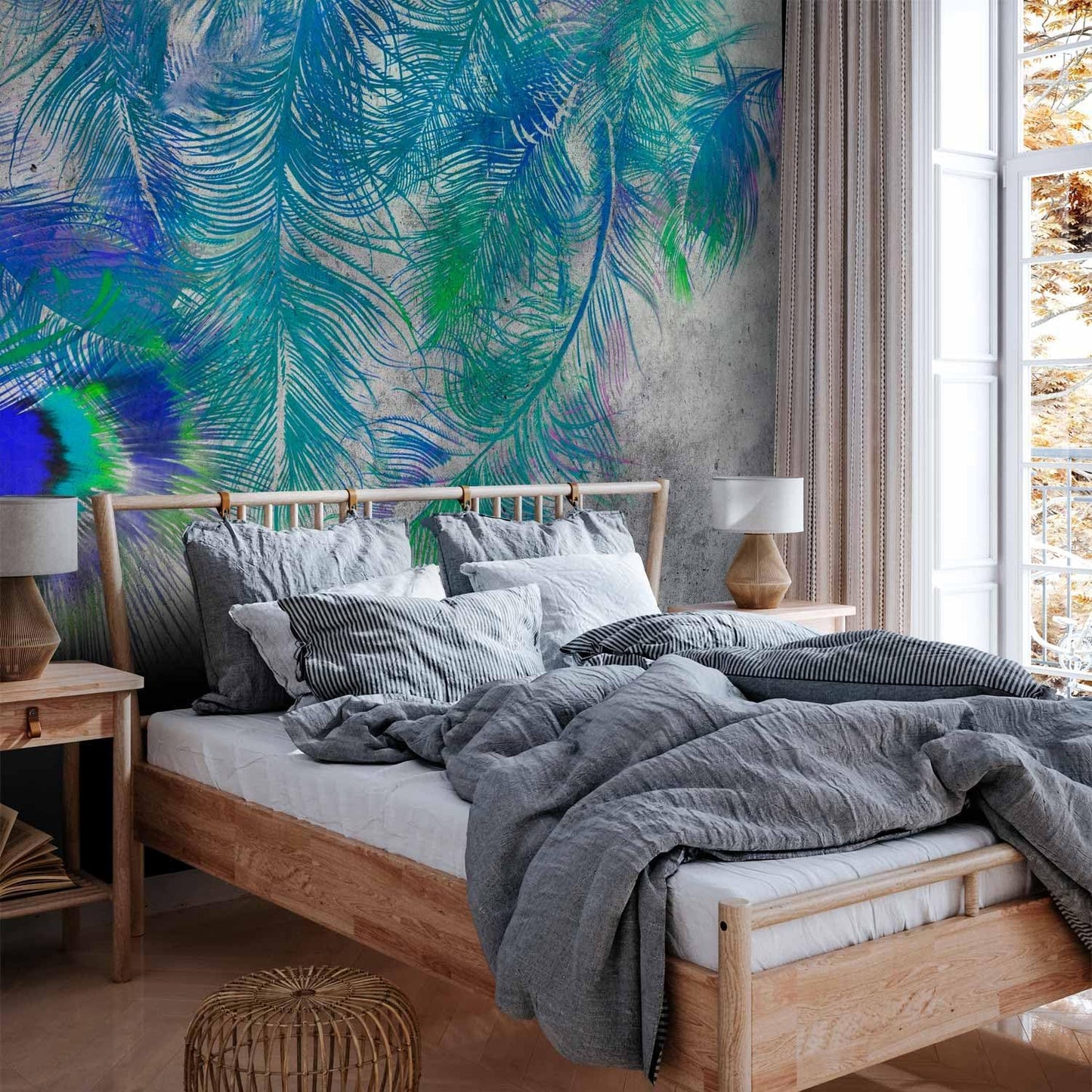 artgeist Premium Wall Mural Cement Feather 197x138 in - Non-Woven Wallpaper Fleece Wall Decor Photo Print Picture Image Design Landscape Colorful Abstract n-A-1488-a-a
