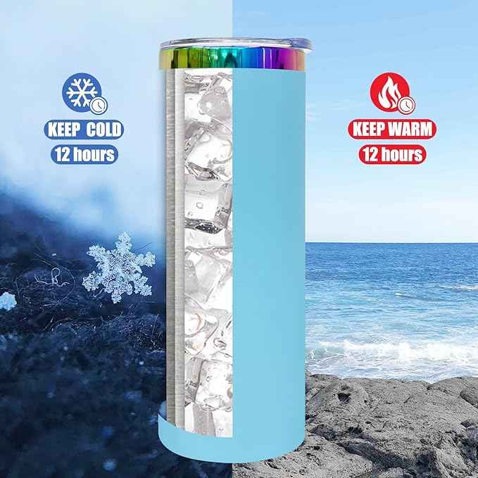 20 oz Skinny Tumblers Stainless Steel Tumbler with Lid and Straw Double Wall Vacuum Insulated Coffee Mug 20oz Powder Coated Cup for Hot and Cold Drinks(Blue,4 pack)
