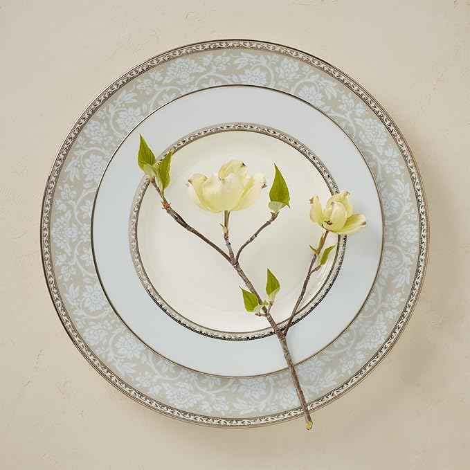 Lenox Dinnerware Set, Westmore 5-Piece Place Setting Set, Service for 1, Bone China Dinnerware, Dishwasher And Microwave Safe, Plate, Saucer, and Teacup, Kitchen and Dining (White/Blue, 5 Piece)
