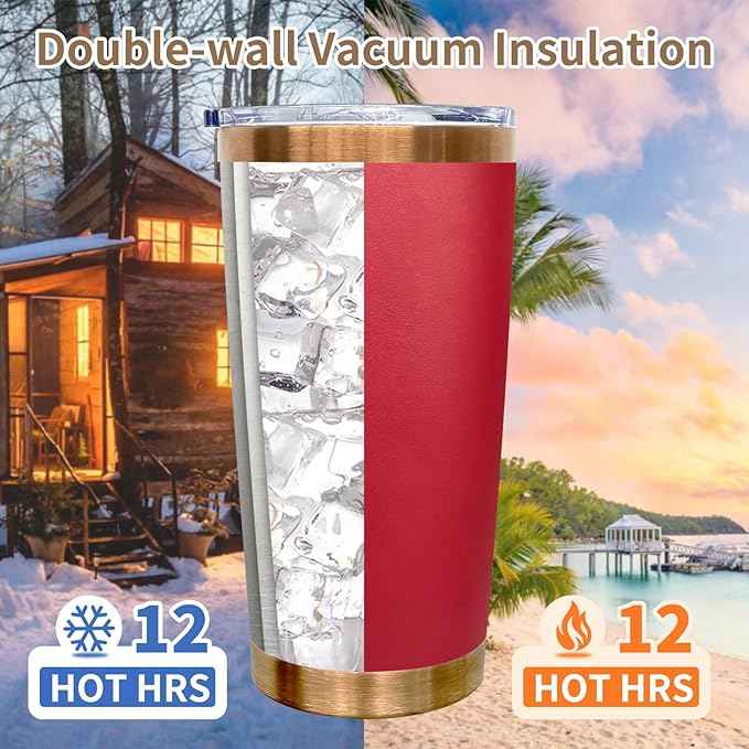 20 oz Tumblers Stainless Steel Tumbler with Lid and Straw Insulated Copper Coffee Mug for Laser Graving 32oz Powder Coated Cup(Red,1 pack)