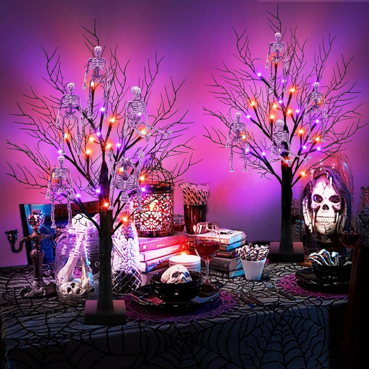 10 Pcs mini skeleton halloween decoration With hemp rope，6”small plastic posable halloween tiny skeleton figurines decor for Halloween Indoor Outdoor Graveyard Decor Haunted House Party Favors