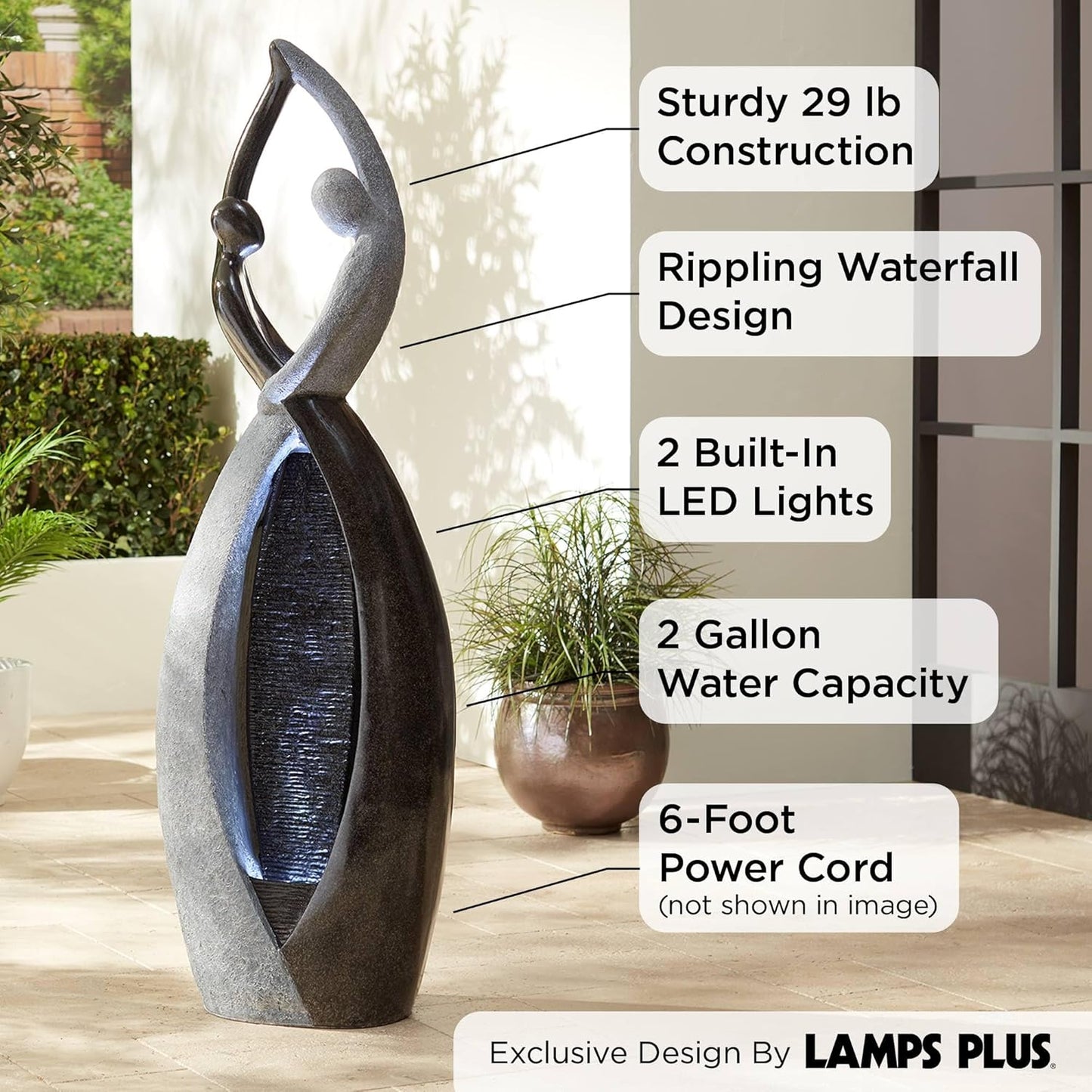 Dancing Couple 57" High Large Modern Indoor Outdoor Decor Faux Stone Floor Fountain with Light LED Standing Waterfall Tall Water Feature for Outside Garden Patio Yard Backyard Porch - John Timberland