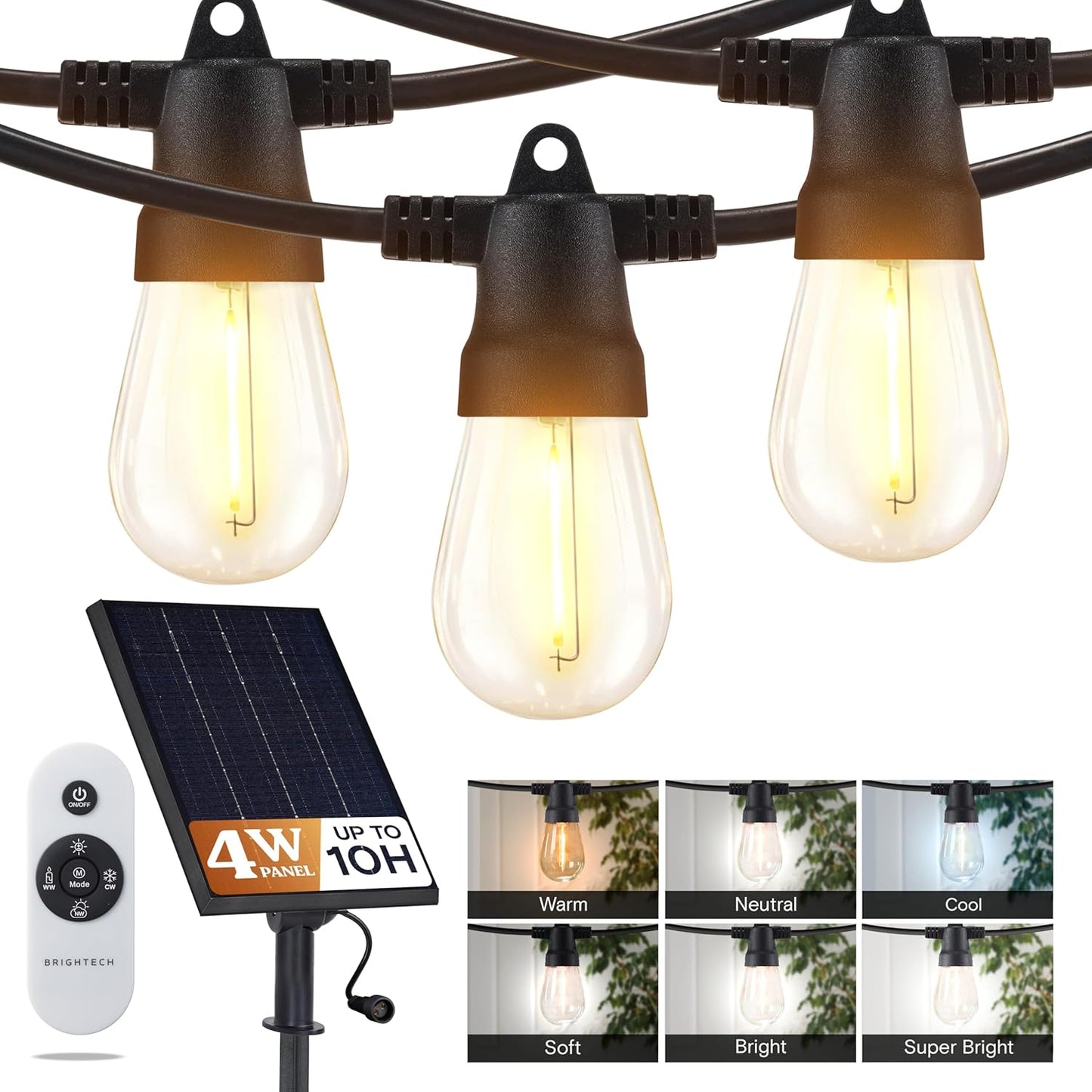 Brightech Ambience Pro 27-Ft Solar String Lights for Outside - Super Bright Remote Control Color Adjustable Outdoor String Light - Commercial Grade String, Waterproof LED for Patios, Camping, 12 Bulbs