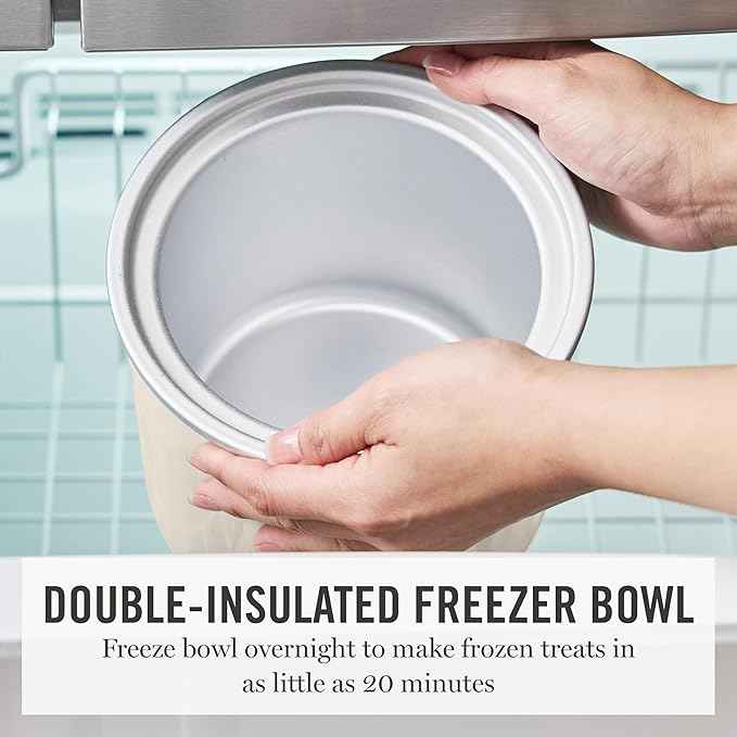 Martha Stewart Ice Cream Maker, 2 Quart Double-Insulated Freezer Bowl, Sorbet & Frozen Yogurt, Ready in 20 Minutes, Mix-Ins Chute, Easy to Clean, Linen White