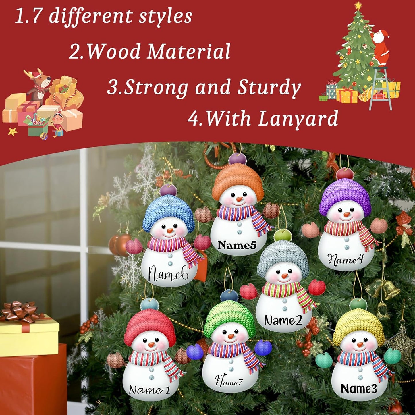 Personalized Christmas Ornaments with Names Snowman Custom Family Ornament Customized Xmas Tree Hanging Wood Decoration Gift 3.15"（8cm） Blue