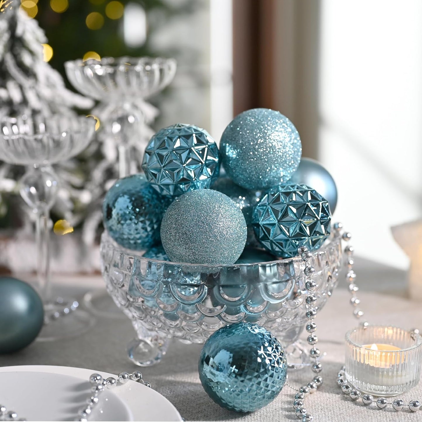 Valery Madelyn Christmas Tree Decorations Ornament Set for Fall Halloween, 50ct 2 Inches Light Blue Shatterproof Christmas Ball Ornaments Hanging Xmas Holiday Party Decor