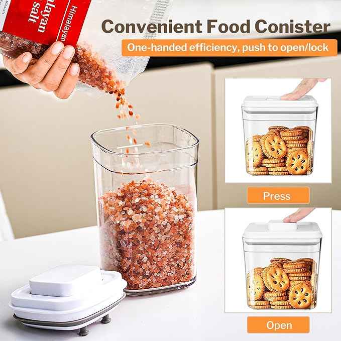 Pop Top Food Storage Container Set | 6Pcs Airtight Cereal Storage Organizer Canisters with Pop Lids, BPA-Free, Vacuum Seal & One-button Opening, Stackable Pantry Containers for Dry Food Storage