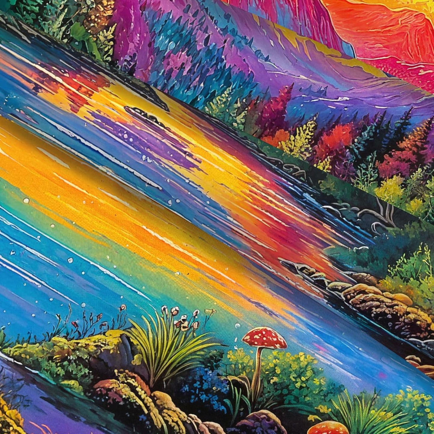 Haibimen Blacklight Landscape Tapestry Wall Hanging Forest Mushroom Aesthetic Tapestries for Bedroom Nature Mountain Lake Wall Art for Living Room, Dorm Decor (lake, 80''×60'')