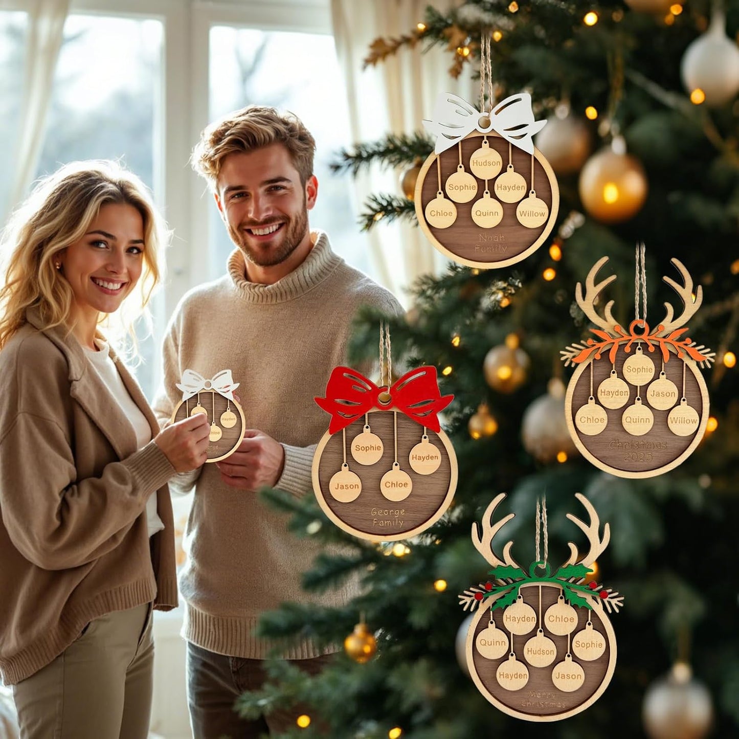 Personalized Christmas Ornaments with Family Names 2025 Custom Ornaments for Christmas Tree Personalized Xmas Ornament Gifts for Family (Style 1)