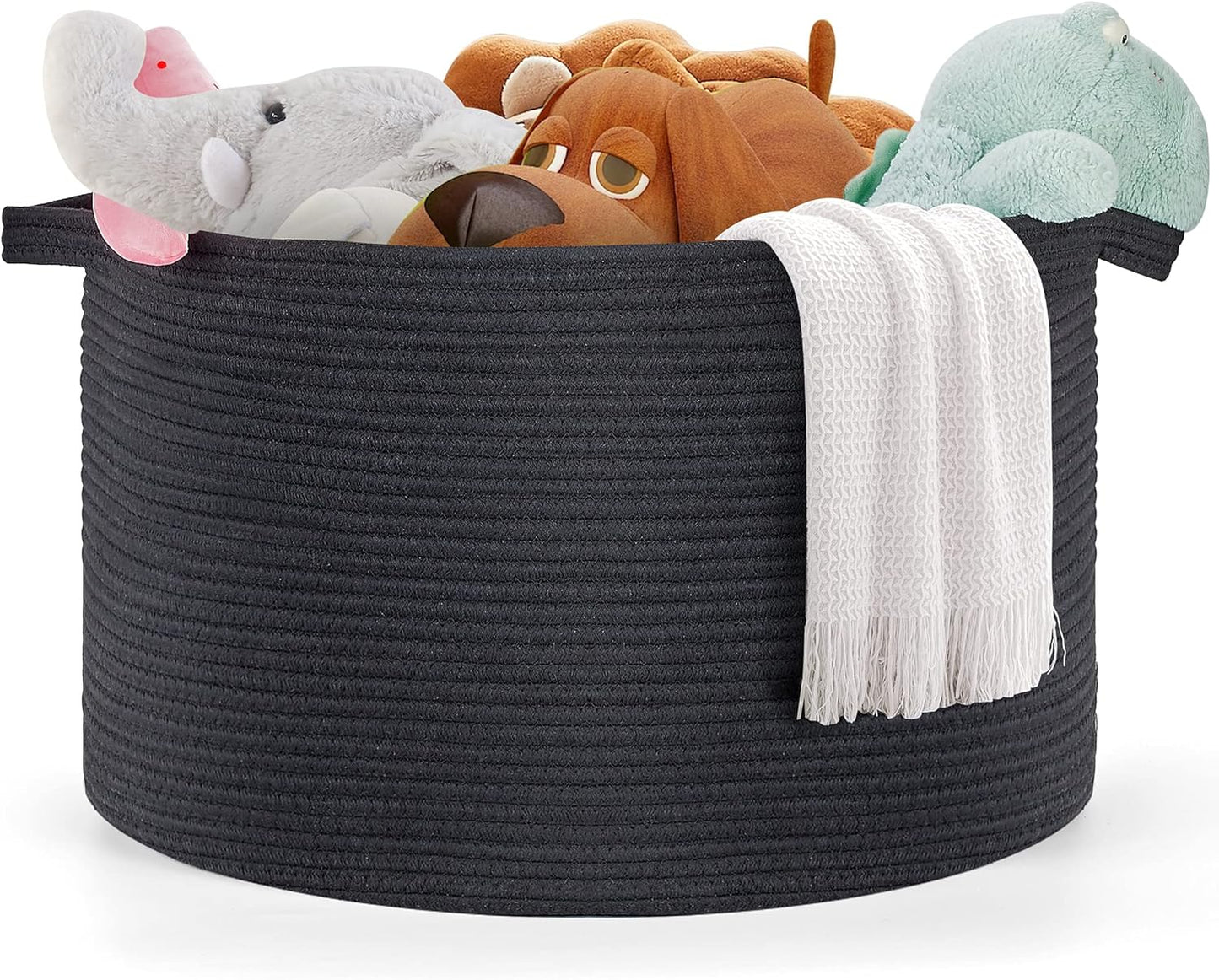 Ravinte Blanket Basket - 20"x 20"x 13" Cotton Rope Basket for Living Room, Baby Toy Storage Basket, Large Woven Laundry Basket (Black)