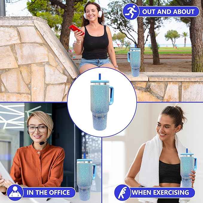 40-OZ Insulated Water Bottle,Insulated Stainless Steel Tumbler,Reusable Cold Drink Thermos,BPA-Free, Double-Wall Stainless Steel Water Bottle (Royal Blue - Diamond, 40, Fluid Ounces)