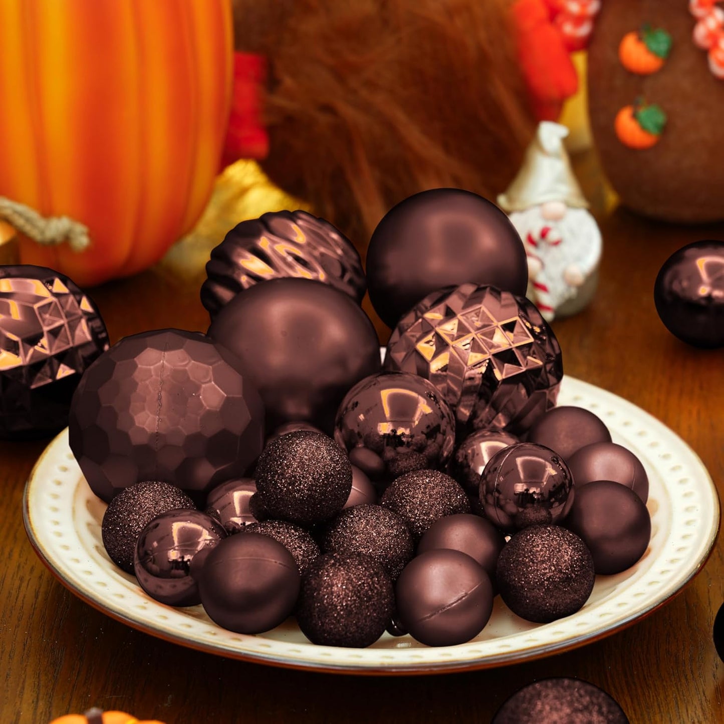 XmasExp 24ct Mini Christmas Ball Ornaments Shatterproof Christmas Ornaments Set Decorations for Xmas Tree Balls 30mm/1.18" (Brown)