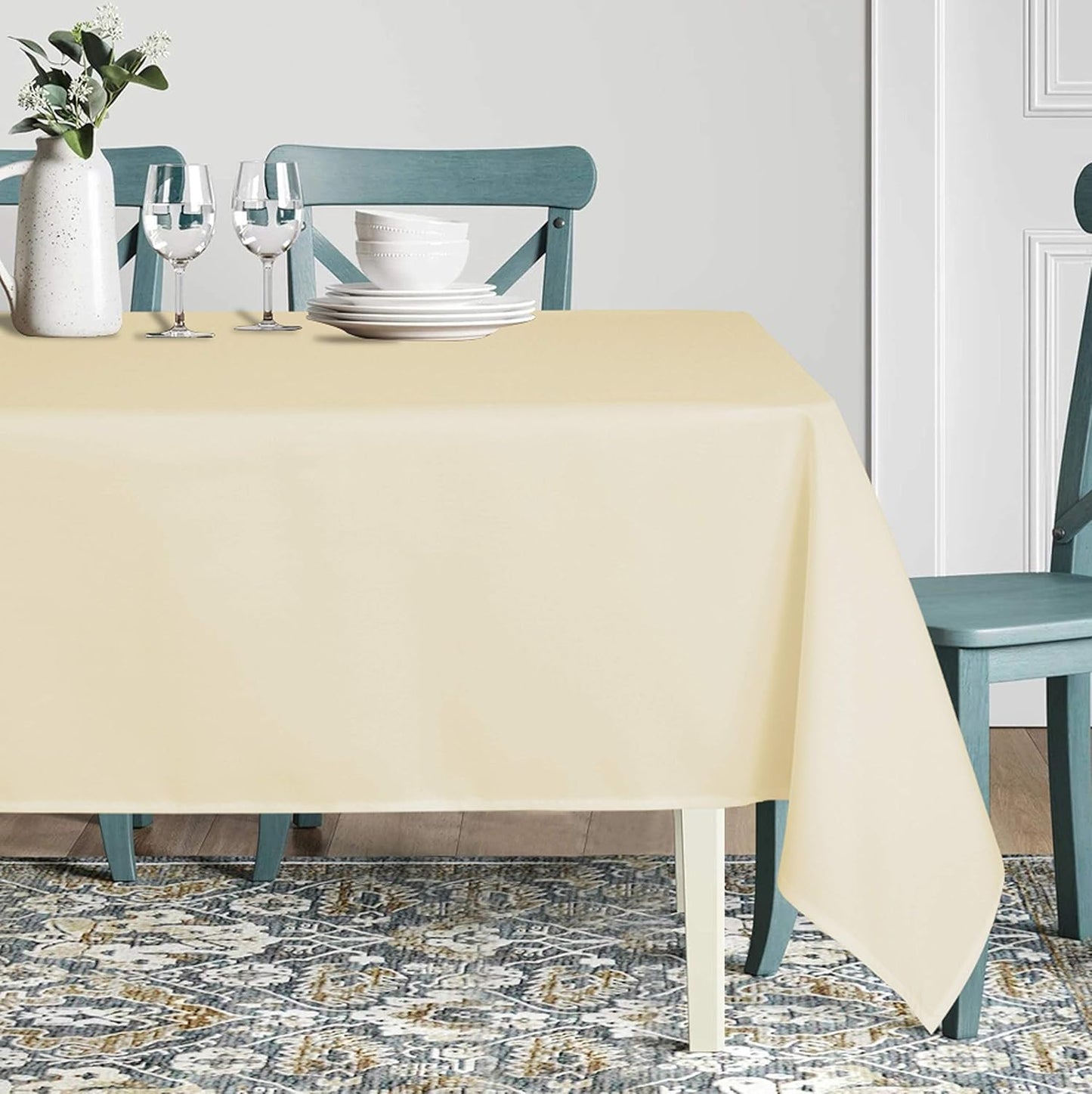 sancua Rectangle Tablecloth - 54 x 120 Inch - Water Resistant Spill Proof Washable Polyester Table Cloth, Decorative Fabric Table Cover for Dining Tables, Buffet Parties and Camping, Beige