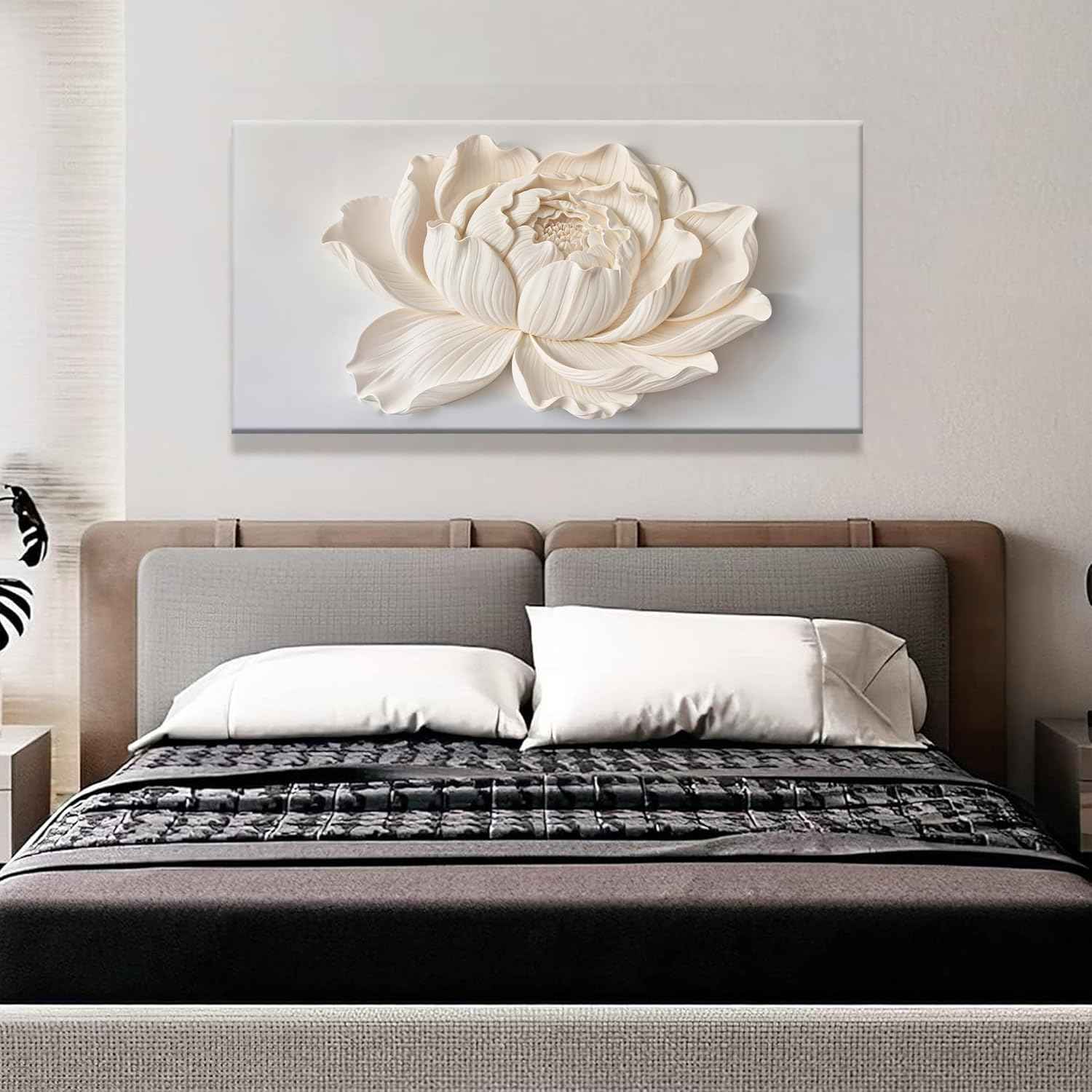 TAIJXAGSG Canvas Wall Art Decor Painting White Flower Plants Wall Decor Botanical Modern Wall Art Print Paintings Decorations Artwork Pictures For Bedroom Living Room Home Office Artwork 20"×40"