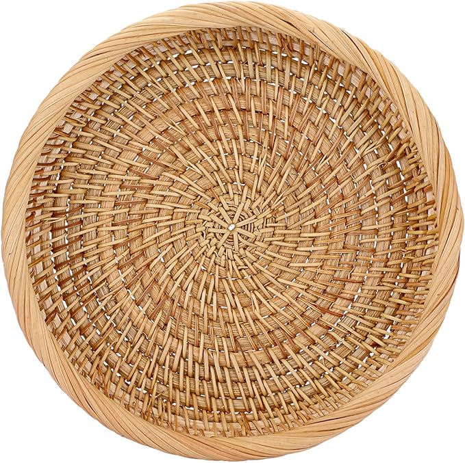 Hipiwe Small Woven Wicker Basket - 7.6" Round Entryway Organizer for Keys, Wallet, Cell Phone & Snacks