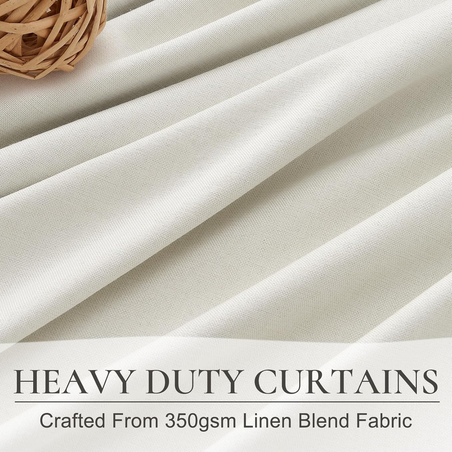 White Ivory Linen Curtains 90 Inches Long Pinch Pleated 100% Blackout Window Curtains for Bedroom, Thermal Pleated Drapes for Living Room Farmhouse Nursery Hooks&Rings Included(40" Wx90 Lx2 Panels)