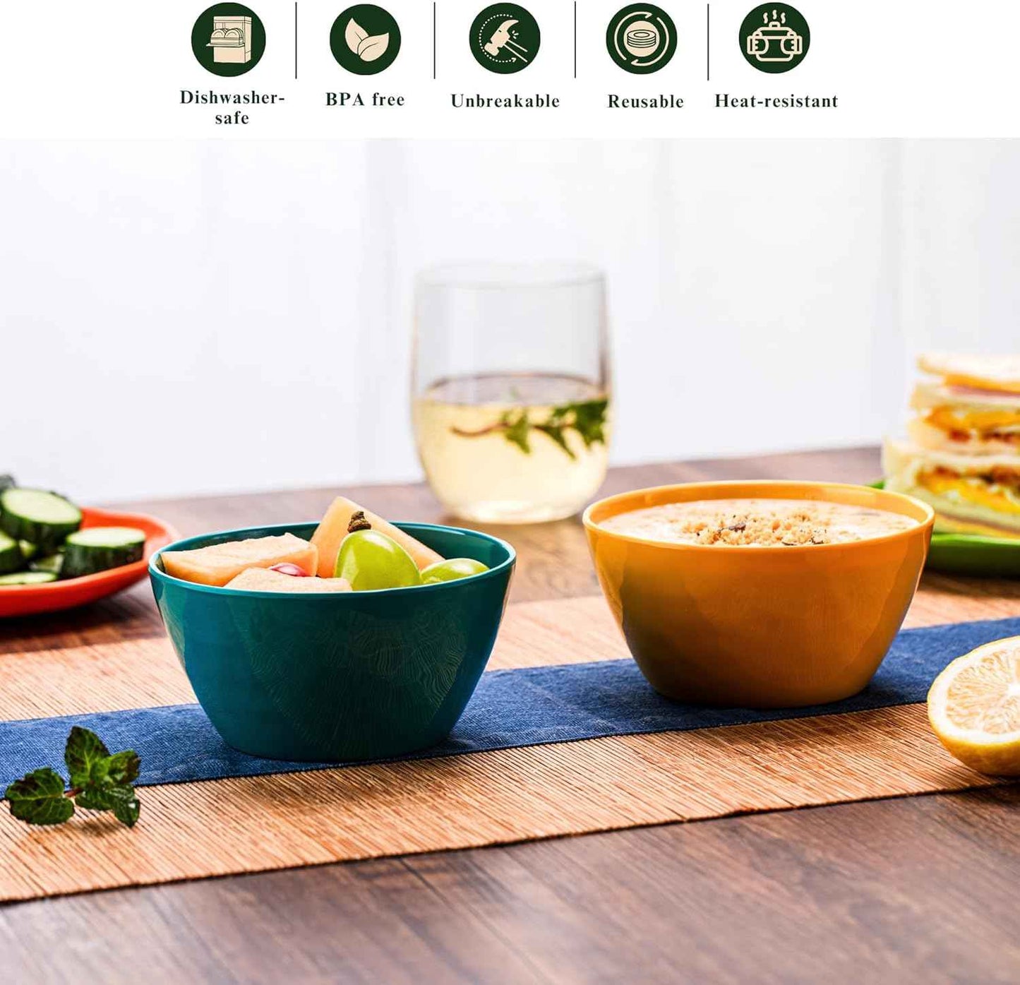 4.7-Inch Melamine Rice Bowls (Set of 6) - 12oz Unbreakable and Reusable Soup Bowls with Ceramic Feel, Stackable and Dishwasher-Safe Dinnerware (Multi-color)