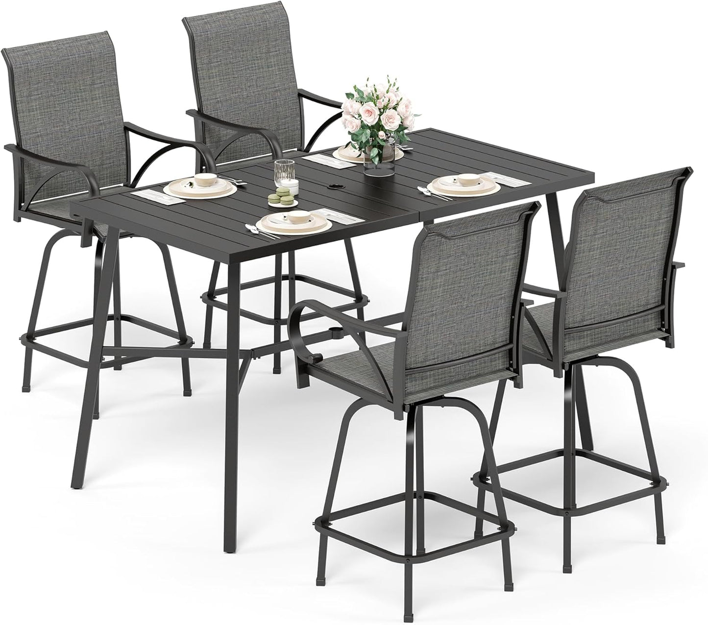 Sophia & William Outdoor Bar Set, Patio Bar Table and Chairs Set, Bar Height Patio Set - 4 x Swivel Bar Chairs(Grey), 1 x Rectangular Bar Table