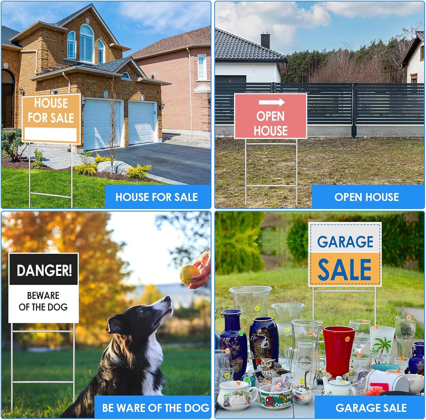 60 Pcs H Stakes for Yard Signs 24'' x 10'' Metal Heavy Duty H Frame Lawn Wire Stakes Weatherproof Metal Sign Holder Bulk for 4mm 5mm Corrugated Signs Board Guidepost Yard House Garden Decor