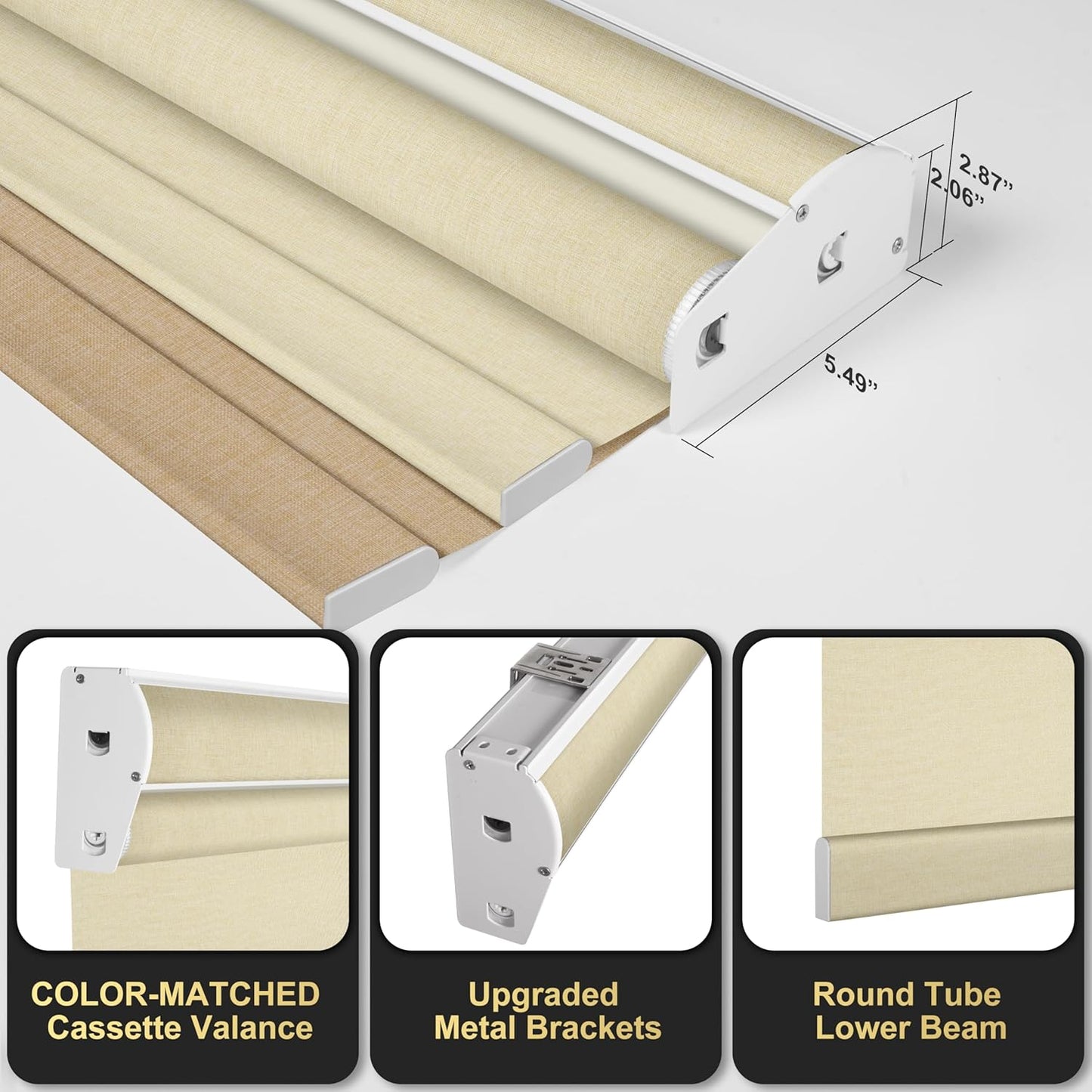 BERISSA Cordless Dual Roller Shades with Cassette Valance,Double Window Shades Blackout and Light Filtering Shades,Day and Night Roller Shades for Home Office Door.Linen Beige.67 W x 64" H