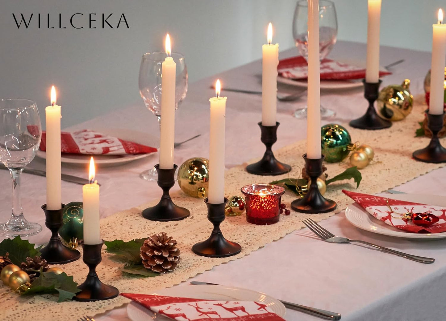 Black Taper Candle Holder, Candlestick Holders, Vintage Metal for Table Centerpieces Wedding Decor (Matte Black, 2 Pcs)