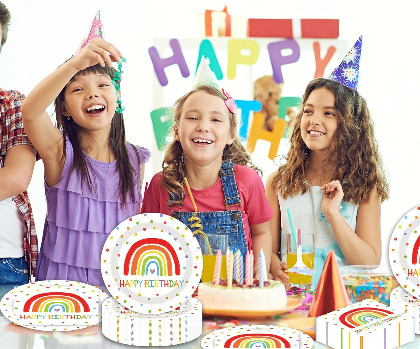 40 Pcs Happy Birthday Party Dinner Dessert Plates and Napkins Sets 9" Paper Plates and 6.5" Napkins Party Supplies Tableware Decoration For Birthday Picnic