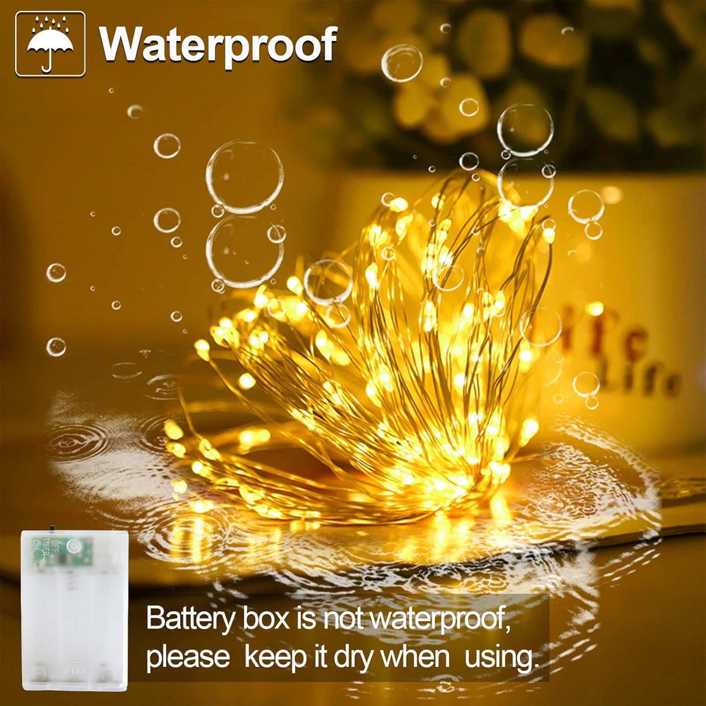 Christmas Decorations Warm White Fairy String Lights, Battery Operated with Timer, 2 Pack Total 33FT 100 Led Mini Battery Powered Twinkle Mason Jar Waterproof Firefly Lights DIY Party