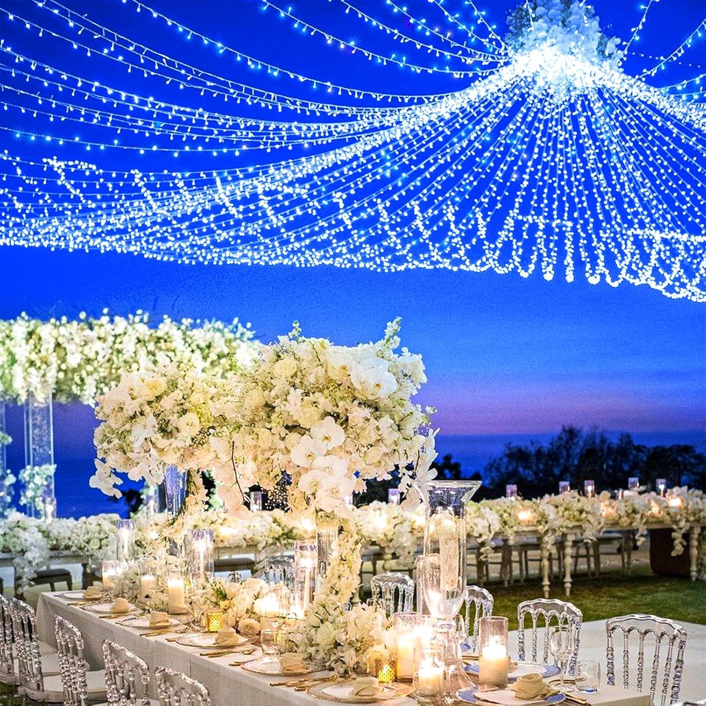 250 LED Blue Christmas Lights Outdoor 82ft Clear Wire Blue String Lights 8 Modes Clear Wire, Plug in Waterproof Twinkle Fairy String Light for Indoor Christmas Tree Bedroom Decorations