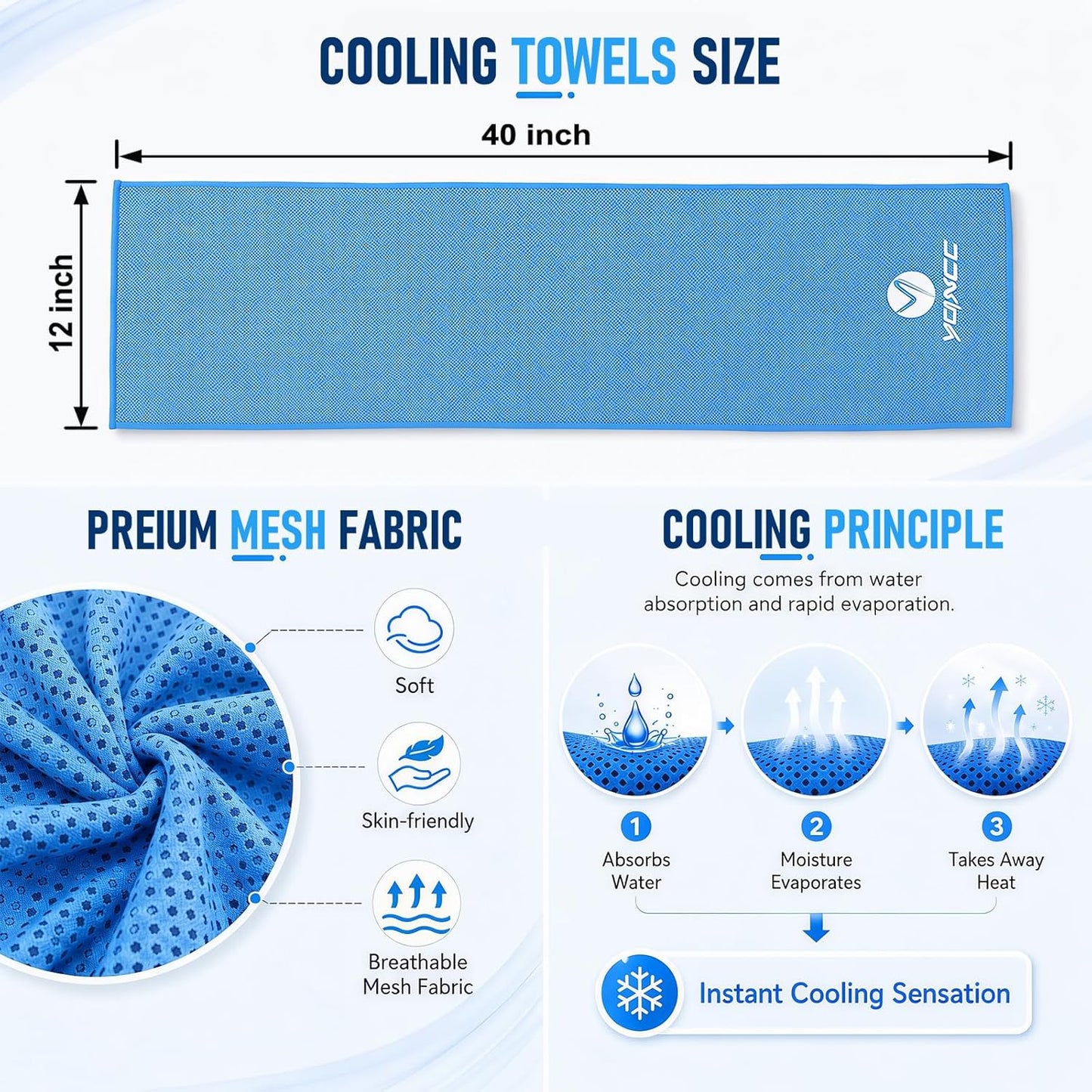 YQXCC 4 Pack Cooling Towels 40"x12", Cool Ice Towels for Neck & Face, Microfiber Soft Breathable Cool Rags for Gym Yoga Golf Running Camping Hot Weather