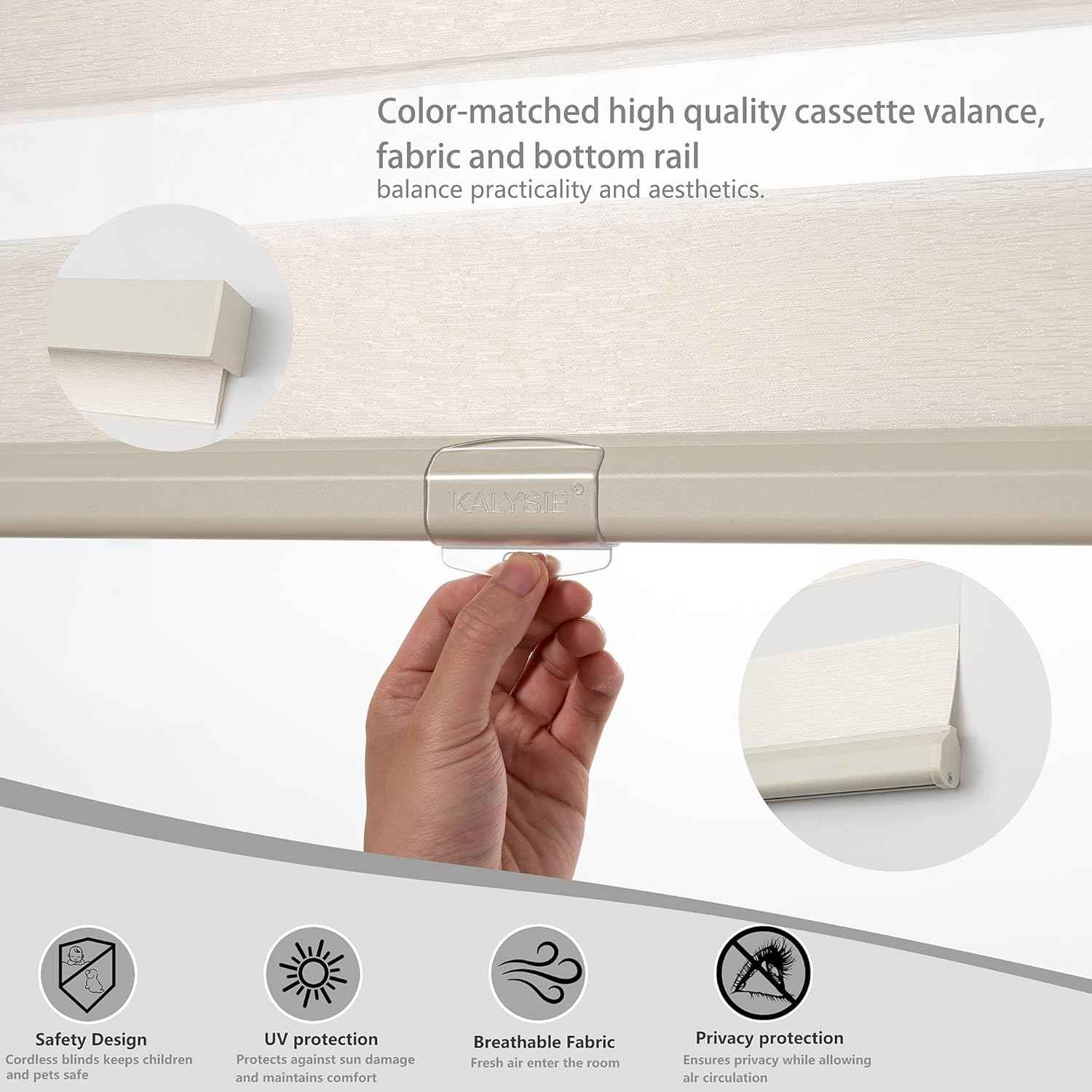 Cordless Zebra Blinds for Windows, Free-Stop Pull Down Roller Window Shades with Valance, Light Filtering Dual Layers Sheer Shades for Home and Office, Beige, 45" W x 72" H