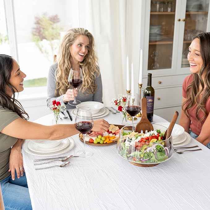 Large Glass Salad Bowl with Lid Set, 5.7 L Decorative Glass Mixing Bowl, Trifle and Serving Bowls with Lids as Cheese Charcuterie Board and Plate, Comes with Wood Serving Utensils