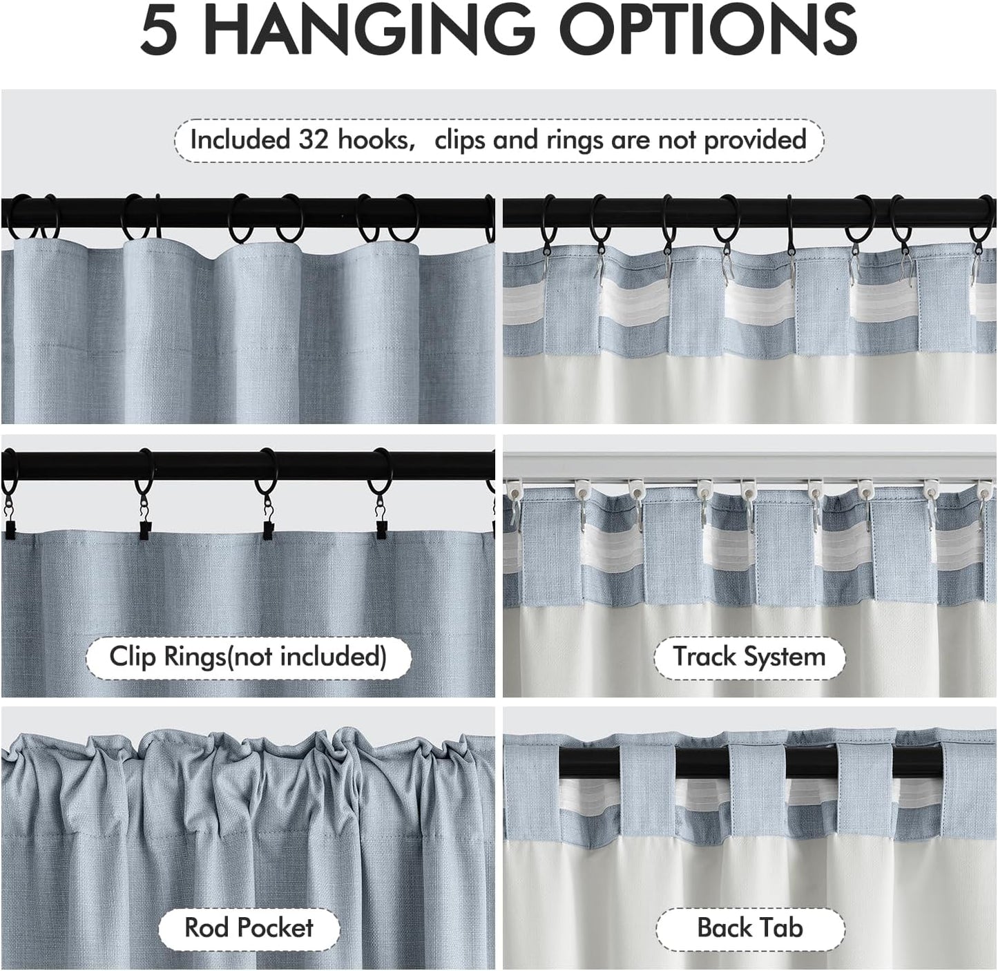 MIULEE 100% Blackout Curtains 108 Inch Long 2 Panels Set for Bedroom, Thick Faux Linen Black Out Curtain Room Darkening Back Tab Pleat Window Textured Drapes with Hooks for Living Room, Chambray Blue