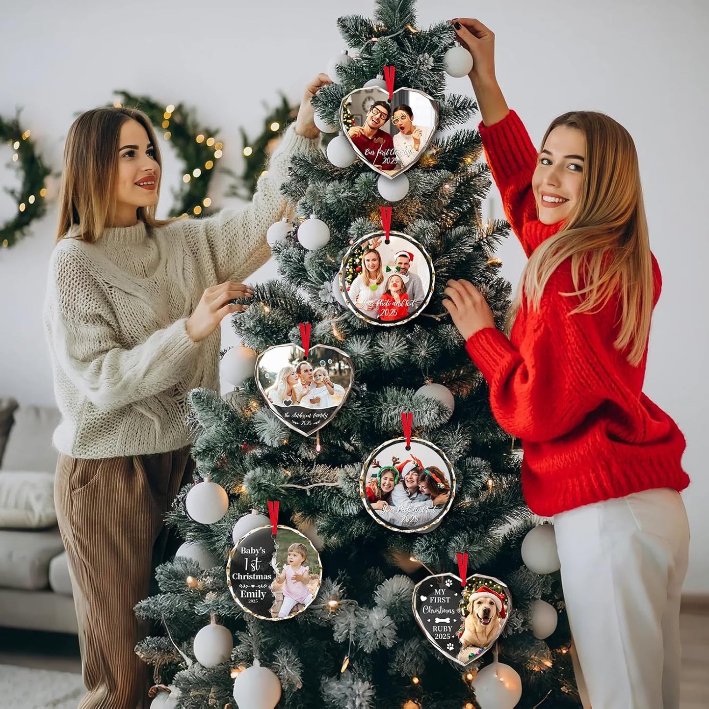 Personalized Christmas Ornaments 2025 - Personalized Christmas Crystal Decor with Photo/Name, Custom Xmas Tree Crystal Glass Hanging Ornament, Customized Decoration Gifts for Family Lovers