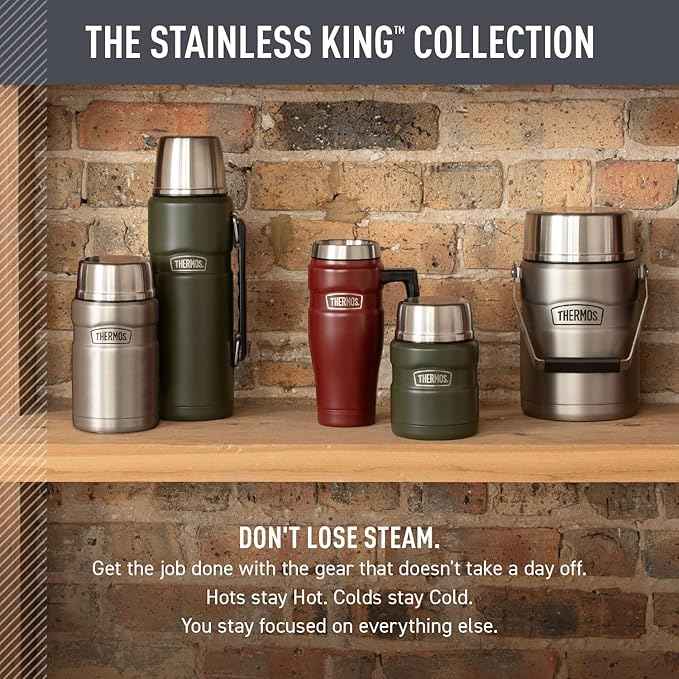 THERMOS Stainless King Vacuum-Insulated Travel Mug with Handle - 16oz, Rustic Red - Thermos Tumbler for Hot & Cold Drinks - Leak-Proof & Sweat-Proof Stainless Steel Coffee Mug with Lid for Commuting
