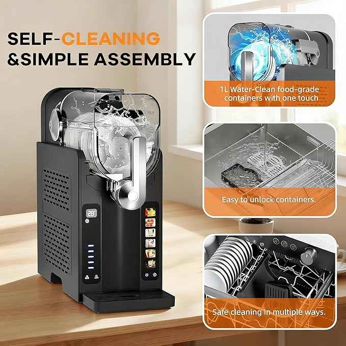 Garvee Slushie Machine for Home No Ice Needed, Frozen Drink Maker with LED Display & 6 Pre-Set Programs, Self-Cleaning Function 88 oz Large Capacity for Frozen Margaritas,Frappés,Ice Cream,